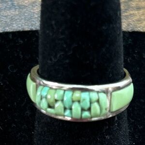 Gorgeous vintage green turquoise or gaspeite inlay earrings.